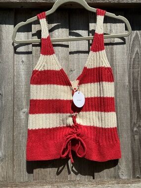 En Crème Striped Knit Tank Top NWT Small Red Americana